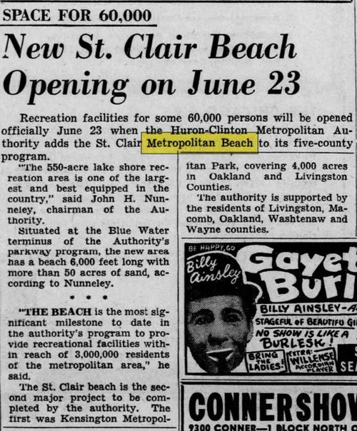 Lake St. Clair Metropark (Metro Beach, Metropolitan Beach) - May 1951 Article (newer photo)
